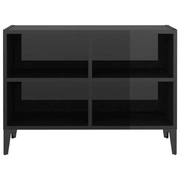 TV Cabinet with Metal Legs High Gloss Black 69.5x30x50 cm