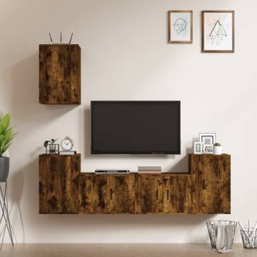 5 Piece TV Cabinet Set Smoked Oak Engineered Wood