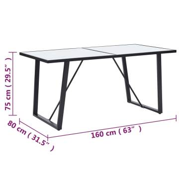 Dining Table White 160x80x75 cm Tempered Glass