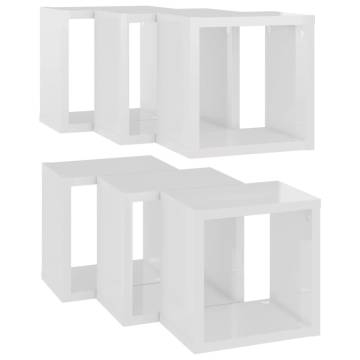 Wall Cube Shelves 6 pcs High Gloss White 22x15x22 cm