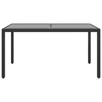 Garden Table 150x90x75 cm Tempered Glass and Poly Rattan Black