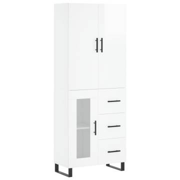 Highboard High Gloss White 69.5x34x180 cm Engineered Wood