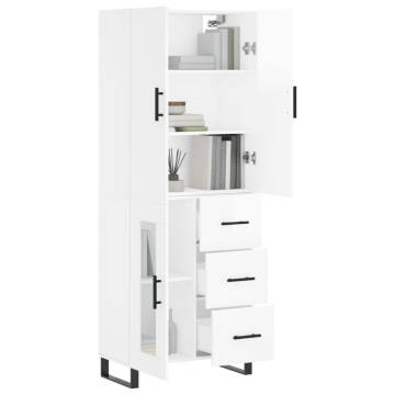 Highboard High Gloss White 69.5x34x180 cm Engineered Wood