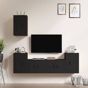 5 Piece TV Cabinet Set Black Engineered Wood