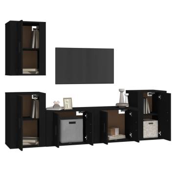 5 Piece TV Cabinet Set Black Engineered Wood