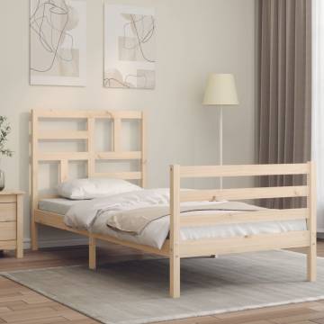 Bed Frame with Headboard Small Single Solid Wood