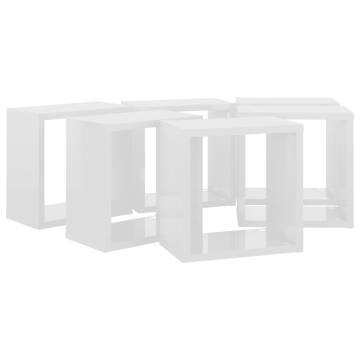 Wall Cube Shelves 6 pcs High Gloss White 26x15x26 cm