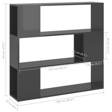 Book Cabinet Room Divider High Gloss Grey 100x24x94 cm