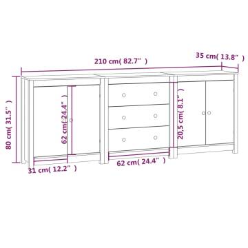 Sideboard Honey Brown 210x35x80 cm Solid Wood Pine