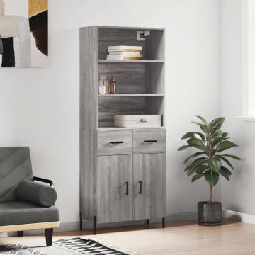 Highboard Grey Sonoma 69.5x34x180 cm Engineered Wood