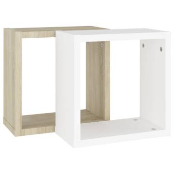 Wall Cube Shelves 2 pcs White and Sonoma Oak 30x15x30 cm