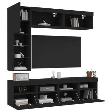 7 Piece TV Wall Cabinet Set with LED Lights Black