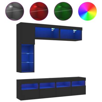 7 Piece TV Wall Cabinet Set with LED Lights Black