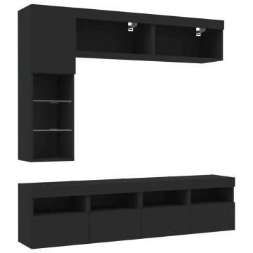 7 Piece TV Wall Cabinet Set with LED Lights Black