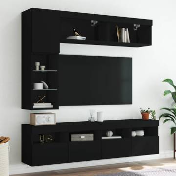 7 Piece TV Wall Cabinet Set with LED Lights Black