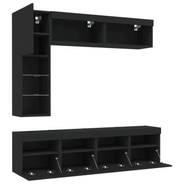 7 Piece TV Wall Cabinet Set with LED Lights Black