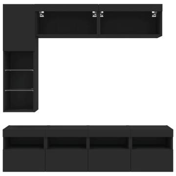 7 Piece TV Wall Cabinet Set with LED Lights Black