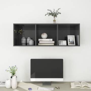 Wall-mounted TV Cabinet High Gloss Grey 37x37x107 cm Engineered Wood