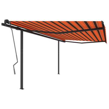 Manual Retractable Awning with Posts 4.5x3 m Orange and Brown