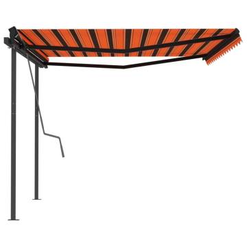 Manual Retractable Awning with Posts 4.5x3 m Orange and Brown