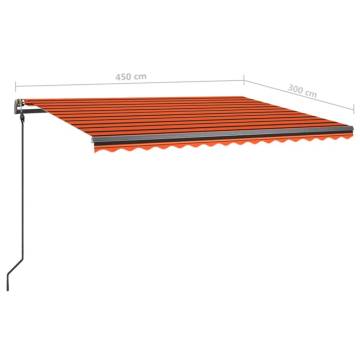 Manual Retractable Awning with Posts 4.5x3 m Orange and Brown