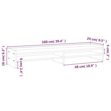 Monitor Stand Grey 100x24x16 cm Solid Wood Pine