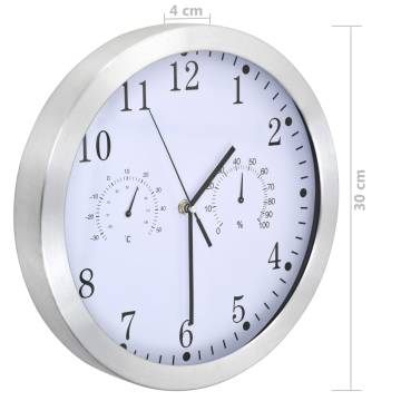 Wall Clock with Quartz Movement Hygrometer Thermometer White