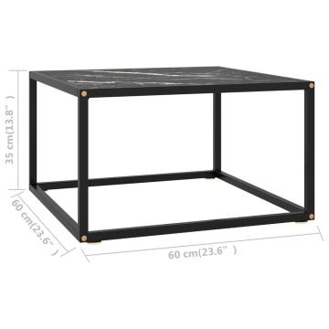 Coffee Table Black with Black Marble Glass 60x60x35 cm