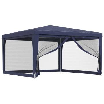 Party Tent with 4 Mesh Sidewalls Blue 4x4 m HDPE