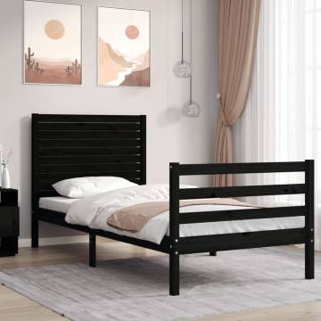 Bed Frame with Headboard Black Small Single Solid Wood