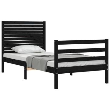 Bed Frame with Headboard Black Small Single Solid Wood