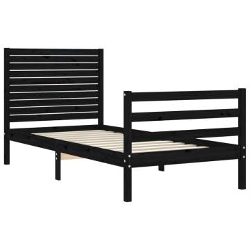 Bed Frame with Headboard Black Small Single Solid Wood