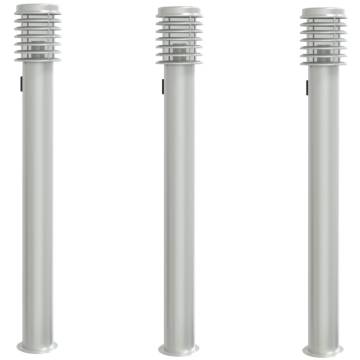 Outdoor Floor Lamps with Outlet 3pcs Silver 110cm Stainless Steel