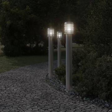 Outdoor Floor Lamps with Outlet 3pcs Silver 110cm Stainless Steel