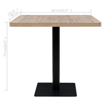 Bistro Table MDF and Steel Square 80x80x75 cm Oak Colour