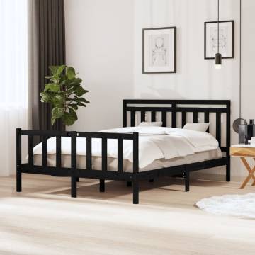 Bed Frame Black 150x200 cm King Size Solid Wood