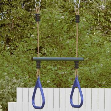 Trapeze Bar with Gym Rings for Kids Blue and Dark Green Steel