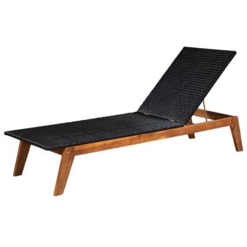  Sun Loungers 2 pcs with Table Poly Rattan and Solid Acacia Wood