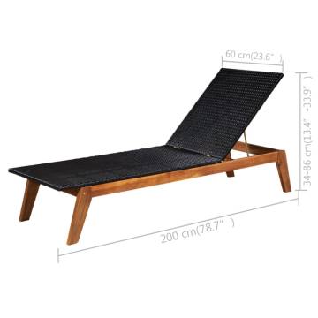  Sun Loungers 2 pcs with Table Poly Rattan and Solid Acacia Wood