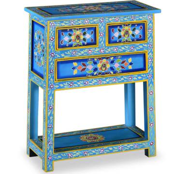  Sideboard with Drawers Solid Mango Wood Turquoise Hand Painted