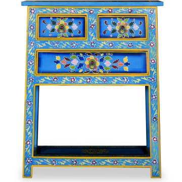  Sideboard with Drawers Solid Mango Wood Turquoise Hand Painted