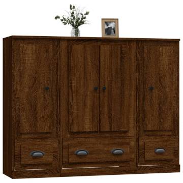  Highboards 3 pcs Brown Oak Engineered Wood