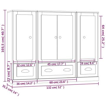  Highboards 3 pcs Brown Oak Engineered Wood