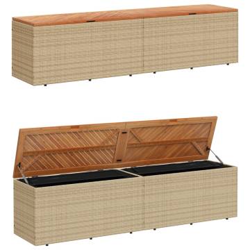  Garden Storage Box Beige 220x50x54 cm Poly Rattan Acacia Wood