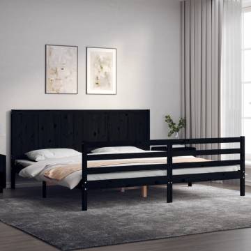 Bed Frame with Headboard Black 200x200 cm Solid Wood