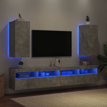 TV Wall Cabinets with LED Lights 2 pcs Concrete Grey 30.5x35x70 cm