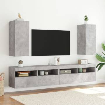 TV Wall Cabinets with LED Lights 2 pcs Concrete Grey 30.5x35x70 cm