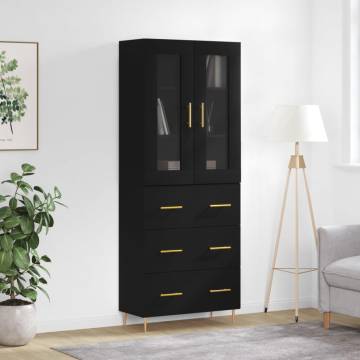  Highboard Black 69.5x34x180 cm Engineered Wood