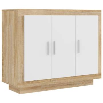  Sideboard White and Sonoma Oak 92x35x75 cm Engineered Wood