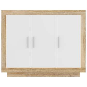  Sideboard White and Sonoma Oak 92x35x75 cm Engineered Wood